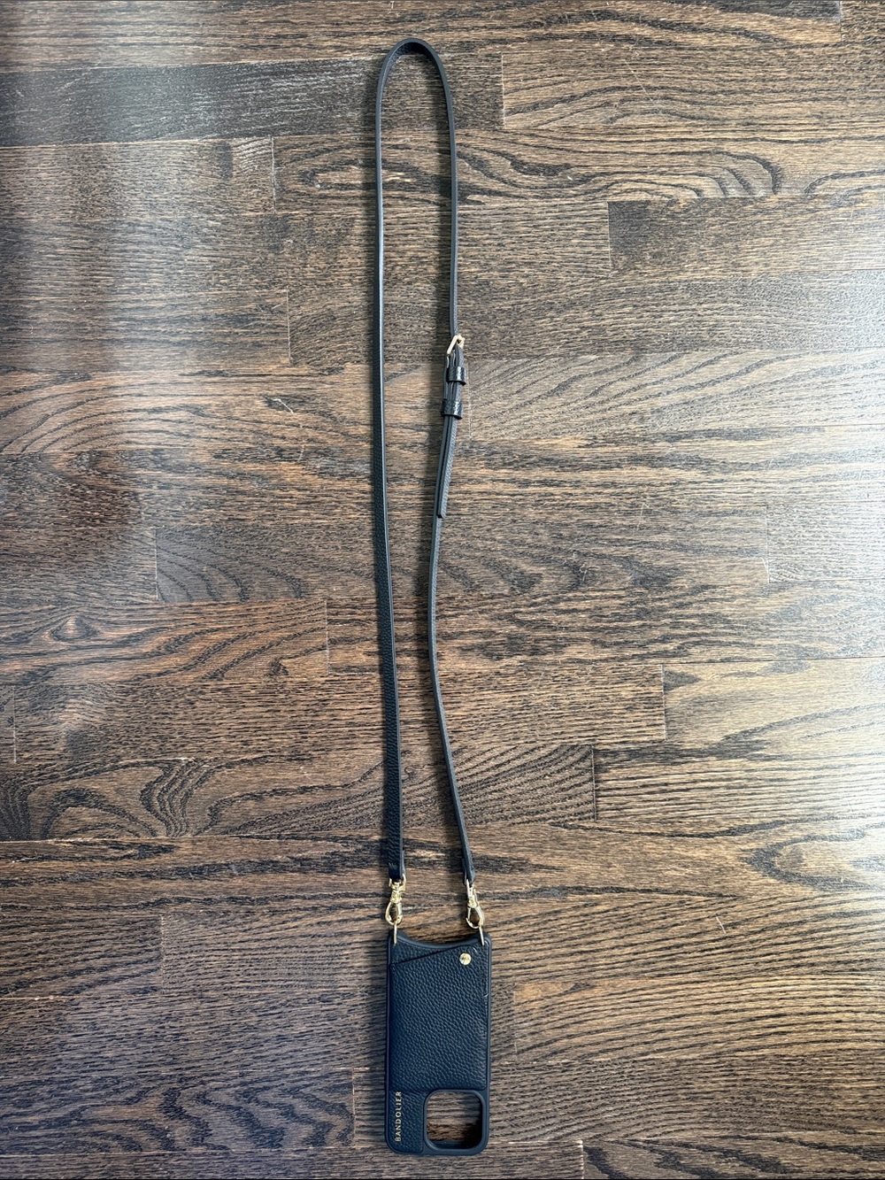 Bandolier Black Leather Crossbody iPhone 15 Pro Snap Card Slot • Black / Gold - Picture 3 of 5
